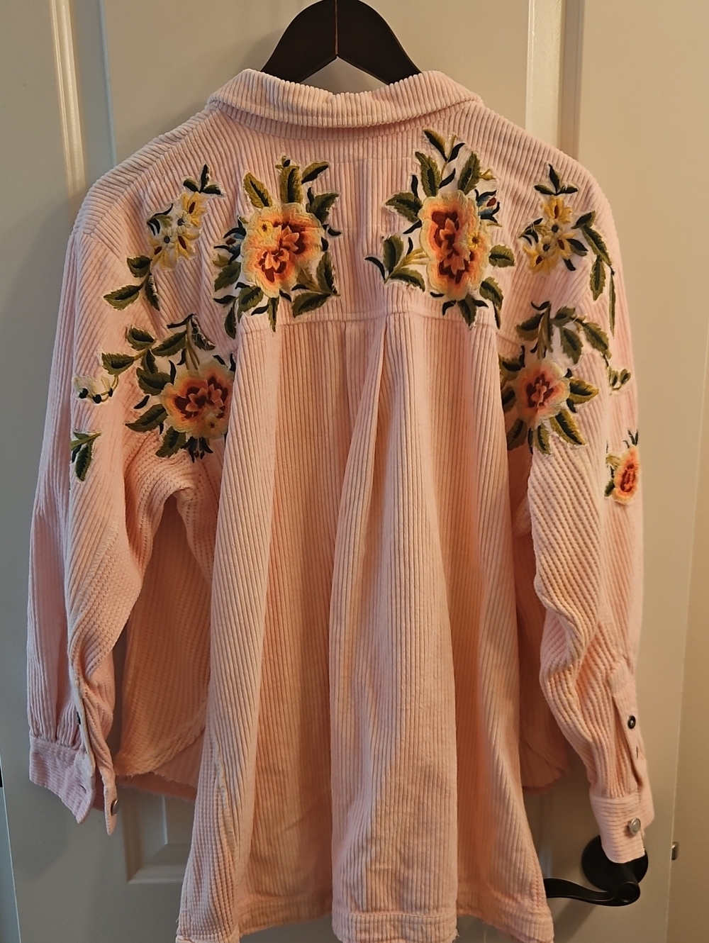 We The Free Dawn Break Floral Corduroy Shacket Pink & Butter Custom Dyed, M - Picture 8 of 14